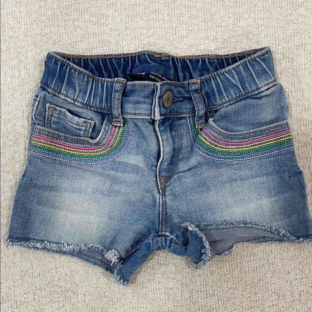 Denim Shorts with Rainbow Stitching